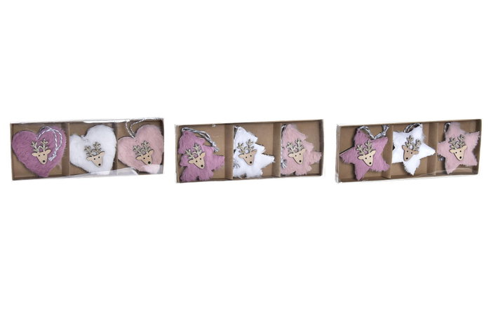 DKD Home Decor Decoración Colgante Navidad Fantasía Rosa Blanco Set de 3 Unidades