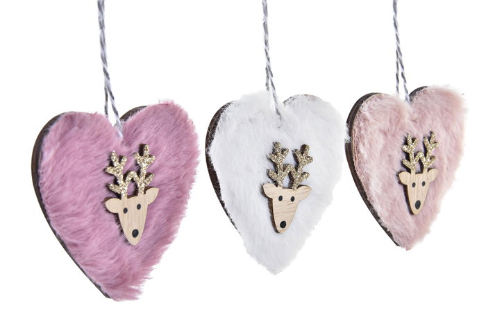 DKD Home Decor Decoración Colgante Navidad Fantasía Rosa Blanco Set de 3 Unidades