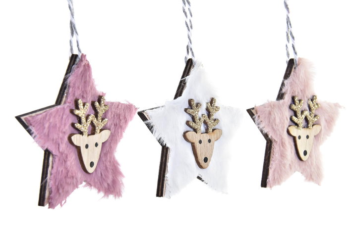 DKD Home Decor Decoración Colgante Navidad Fantasía Rosa Blanco Set de 3 Unidades