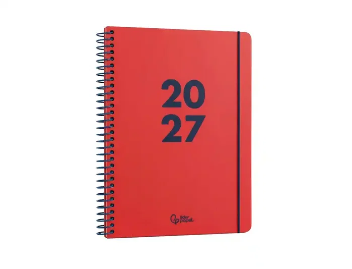 Liderpapel Agenda de oficina 2027 espiral basic día página A6 bilingüe rojo