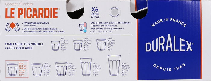 Duralex Set 6 Vasos Transparente Picardie 20 cl (12 Cajas)