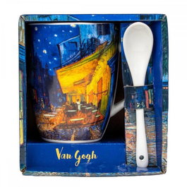Enesco Taza con Cuchara Set Inspirada en 'Terraza de Café por la Noche' de Van Gogh, Diseño Artístico Decorativo para Regalo