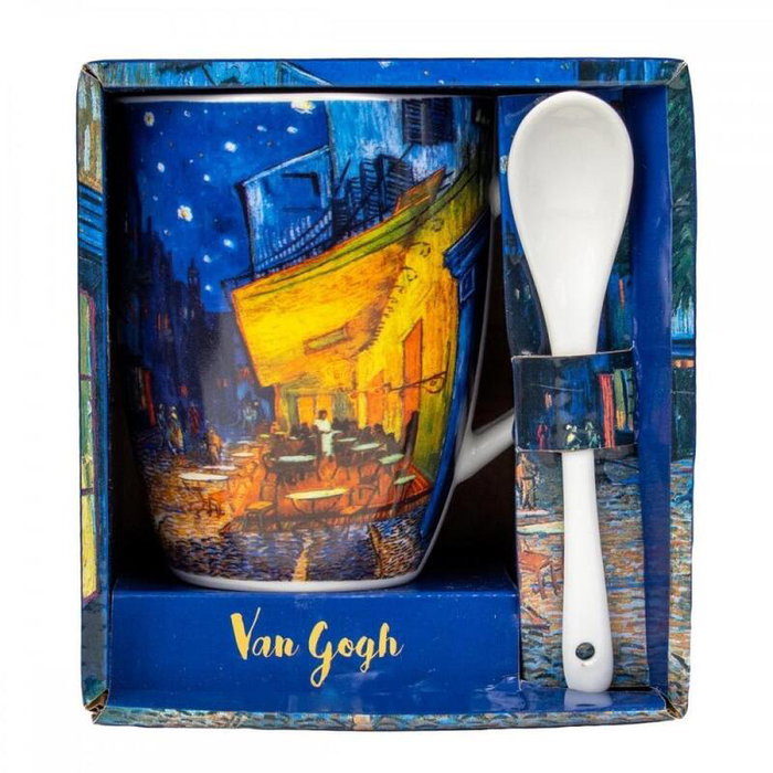 Enesco Taza con Cuchara Set Inspirada en 'Terraza de Café por la Noche' de Van Gogh, Diseño Artístico Decorativo para Regalo