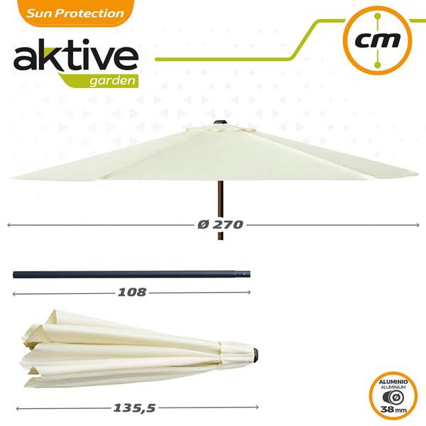 Aktive Parasol de Terraza Redondo 270 cm con Chimenea y Mástil de Aluminio 3,8 cm