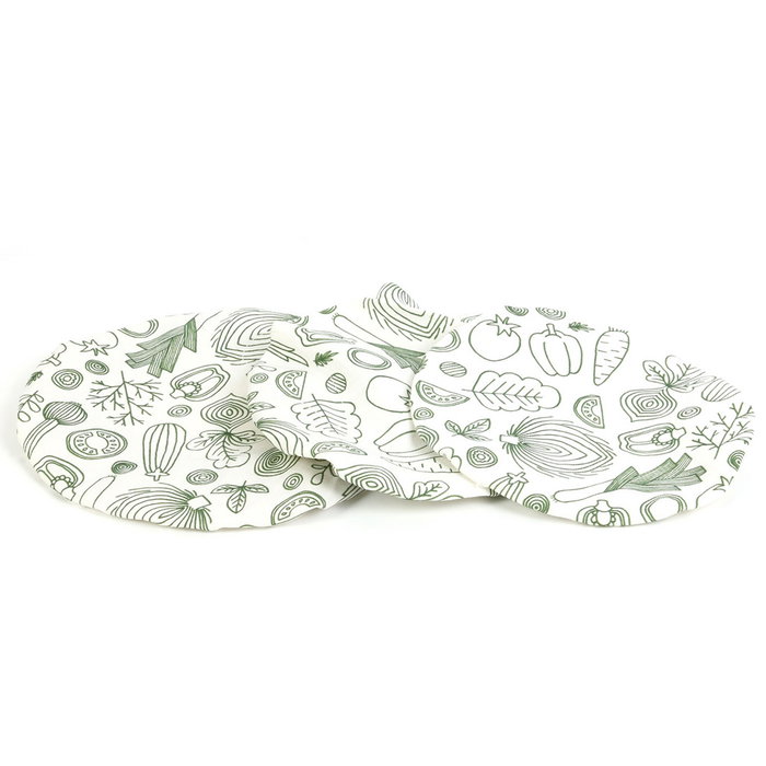 Cook Concept Juego 3 Tapas Reutilizables Tela Algodón Lavables Ilustradas Ø15.5 Ø18.5 Ø21 cm