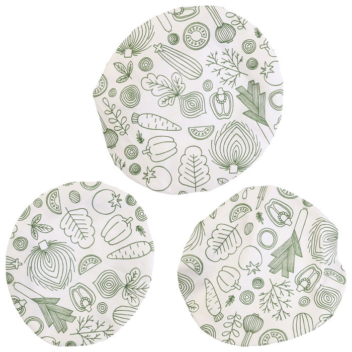 Cook Concept Juego 3 Tapas Reutilizables Tela Algodón Lavables Ilustradas Ø15.5 Ø18.5 Ø21 cm