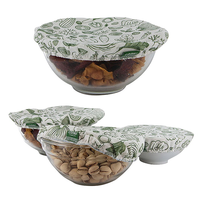 Cook Concept Juego 3 Tapas Reutilizables Tela Algodón Lavables Ilustradas Ø15.5 Ø18.5 Ø21 cm