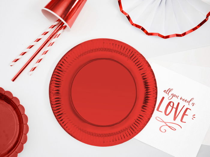 Algon Set 10 Platos Carton Rojo Redondo 23 cm (18 Unidades)