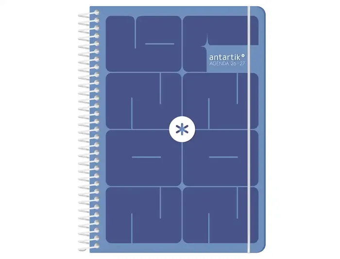 Antartik Agenda Escolar Espiral Essentials 2026-2027, Día Página, A5+, Interior Bilingüe Español, Papel FSC 80g, Azul Marino