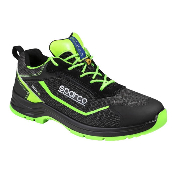 Sparco Zapatilla de Seguridad Indy-E S3 ESD Negro-Verde - S0754046NRVF - Talla 46, Calzado Motorsport para Taller y Uso Diario con Protección Electroestática Sparco Zapatilla de Seguridad Indy-E S3 ESD Negro-Verde - S0754046NRVF - Talla 46, Calzado Motorsport para Taller y Uso Diario con Protección Electroestática