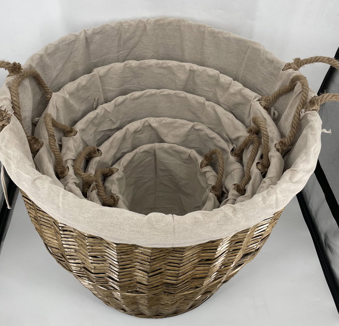 DKD Home Decor Set de 5 Cestas de Mimbre y Algodón con Ruedas y Asas DKD Home Decor Set de 5 Cestas de Mimbre y Algodón con Ruedas y Asas