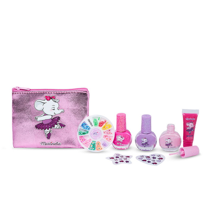Martinelia Magic Ballet Nails & Case Lote 7 pz - Set de Maquillaje Infantil con Esmaltes, Brillo Labial, Pegatinas y Neceser Martinelia Magic Ballet Nails & Case Lote 7 pz - Set de Maquillaje Infantil con Esmaltes, Brillo Labial, Pegatinas y Neceser