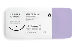 Kruuse Sutura Sacryl USP 1 - EP 4 70 cm Aguja 36 mm 3/8 Triangular Violeta Absorción Medio Plazo 12 Unidades
