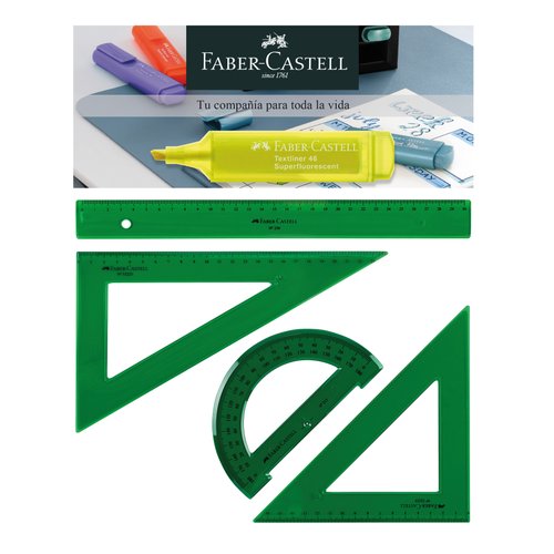 Faber-Castell Juego Escolar de Reglas de 4 Piezas Verde Faber-Castell Juego Escolar de Reglas de 4 Piezas Verde