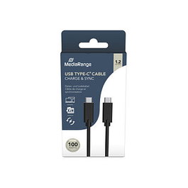 MEDIARANGE MRCS214 Cable USB-C a USB-C 1.2 m USB 3.2 Gen 1, Negro, Suministro de Energía USB PD 3.0 hasta 100W, 10 Gbit/s
