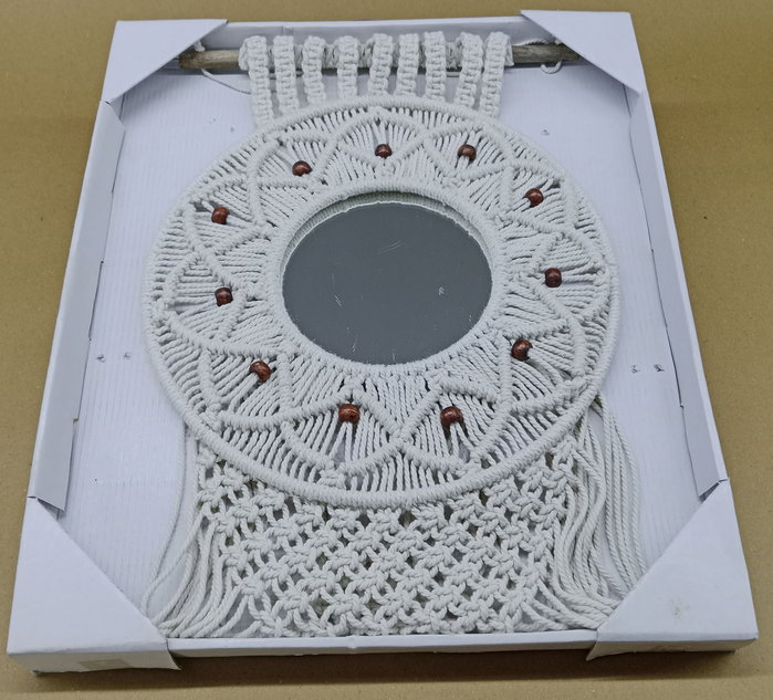 DKD Home Decor Espejo Macrame Cristal Blanco 31x2x98