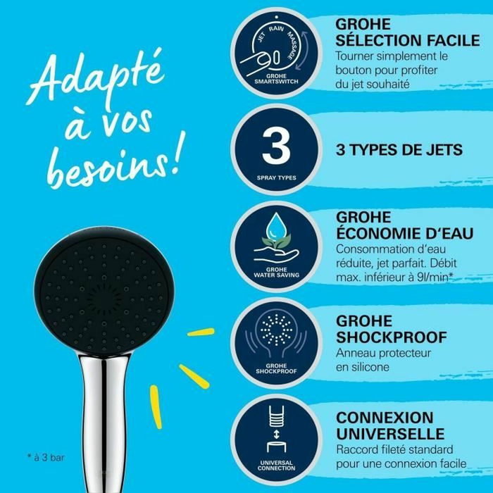 Grohe Vitalio Start 110 Rociador de ducha Cromado con 3 chorros Grohe Vitalio Start 110 Rociador de ducha Cromado con 3 chorros