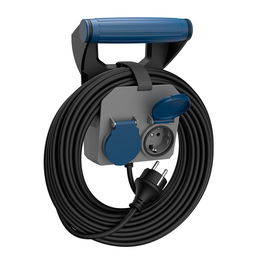 Simon Base Múltiple Expert de Pared 2 Tomas Schuko IP44, 10 m Cable H05RR-F 4G1,5 mm² 16A 230V~, Gris/Azul/Negro