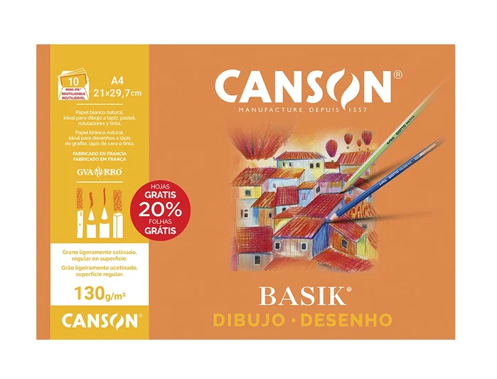 Canson Basik Papel Dibujo Artístico Din A4 130g Minipack 10 Hojas