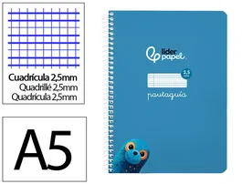 Liderpapel Cuaderno Espiral A5 Pautaguía Tapa Blanda 40 Hojas 75gr Cuadro Pautado 2,5mm Color Azul