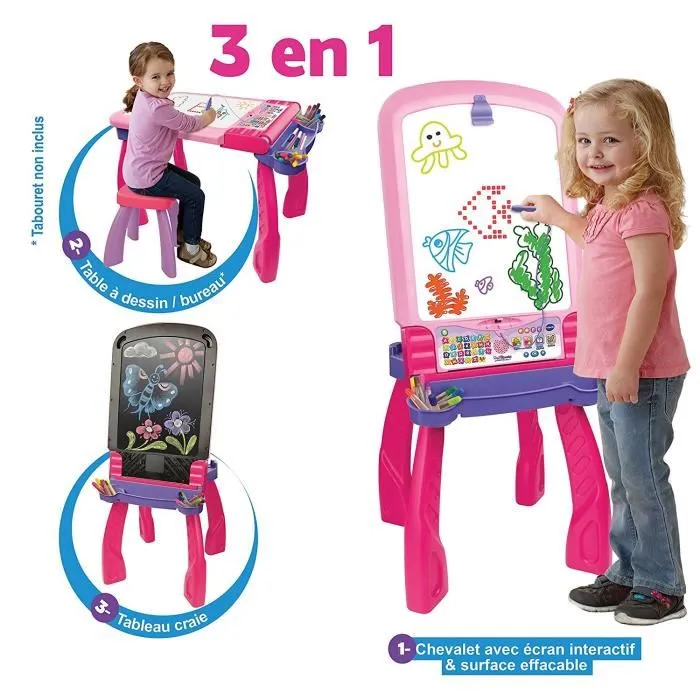 VTECH Magi interactivo 3 en 1 Caballete Rosa - Idioma Francés
