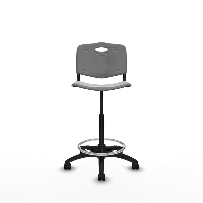 Taburete Robledo con mecanismo Giratorio de PVC color Gris claro. Equipado con Base poliamida negra, Sin brazos y Ruedas de nailon 50 mm Taburete Robledo con mecanismo Giratorio de PVC color Gris claro. Equipado con Base poliamida negra, Sin brazos y Ruedas de nailon 50 mm