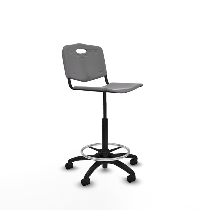 Taburete Robledo con mecanismo Giratorio de PVC color Gris claro. Equipado con Base poliamida negra, Sin brazos y Ruedas de nailon 50 mm Taburete Robledo con mecanismo Giratorio de PVC color Gris claro. Equipado con Base poliamida negra, Sin brazos y Ruedas de nailon 50 mm