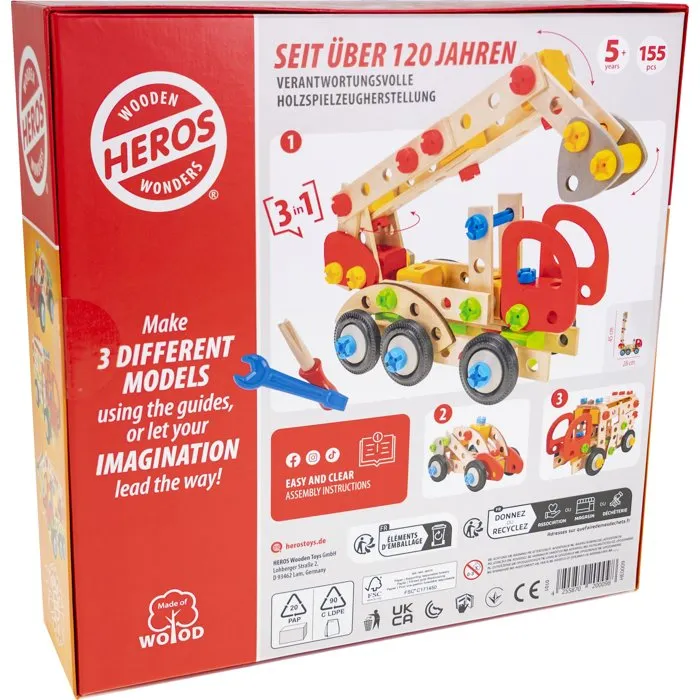 Heros Constructor Camión de bomberos para construir 155 piezas Madera FSC +5 años Heros Constructor Camión de bomberos para construir 155 piezas Madera FSC +5 años
