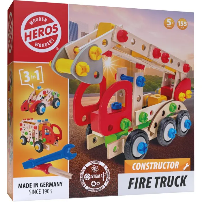 Heros Constructor Camión de bomberos para construir 155 piezas Madera FSC +5 años Heros Constructor Camión de bomberos para construir 155 piezas Madera FSC +5 años