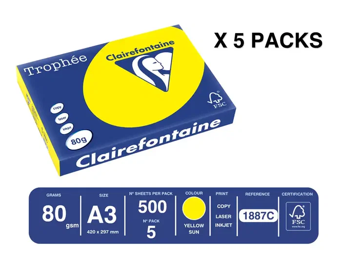 Trophee Papel de color amarillo sol intenso A3 80 g, 500 hojas
