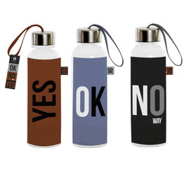 DKD Home Decor Set de 6 Botellas de Borosilicato SLOGAN, 550ml, Colores Surtidos