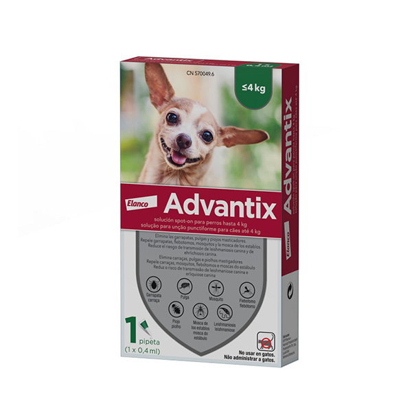Elanco Advantix Spot On para Perros ≤4kg (1x0,4 ml) Elanco Advantix Spot On para Perros ≤4kg (1x0,4 ml)