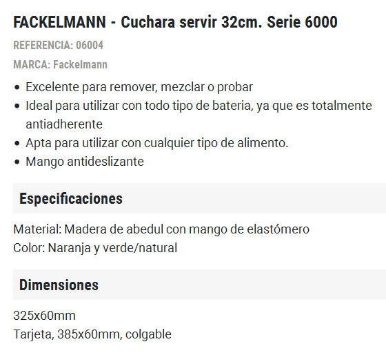 Fackelmann Cuchara de Madera Mango Soft Touch 32 cm