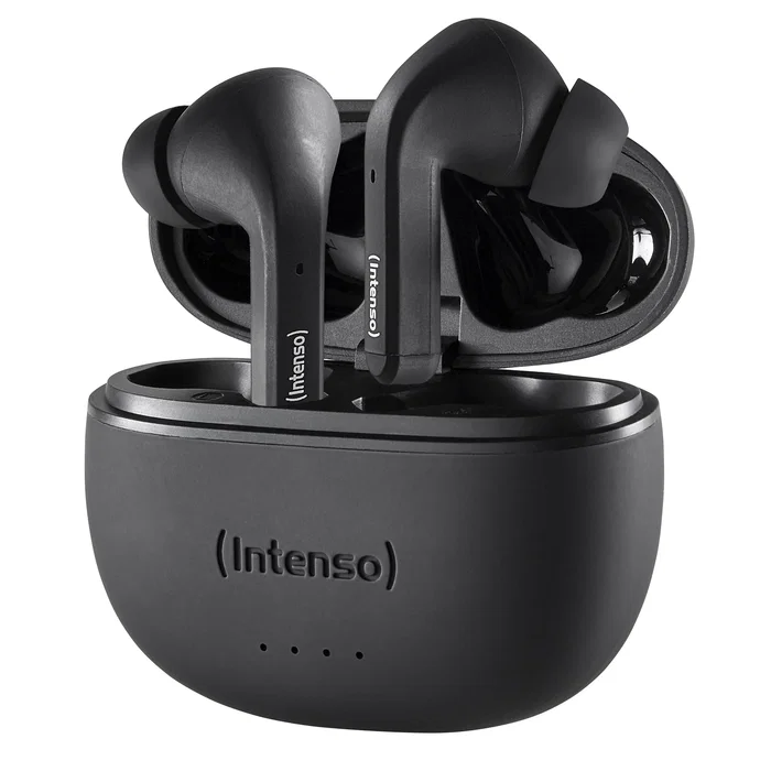 Intenso Buds T300A Auriculares Inalámbricos Bluetooth 5.3 True Wireless (TWS) con Cancelación Activa de Ruido (ANC), 35h Autonomía, Estuche Carga USB-C, Negro