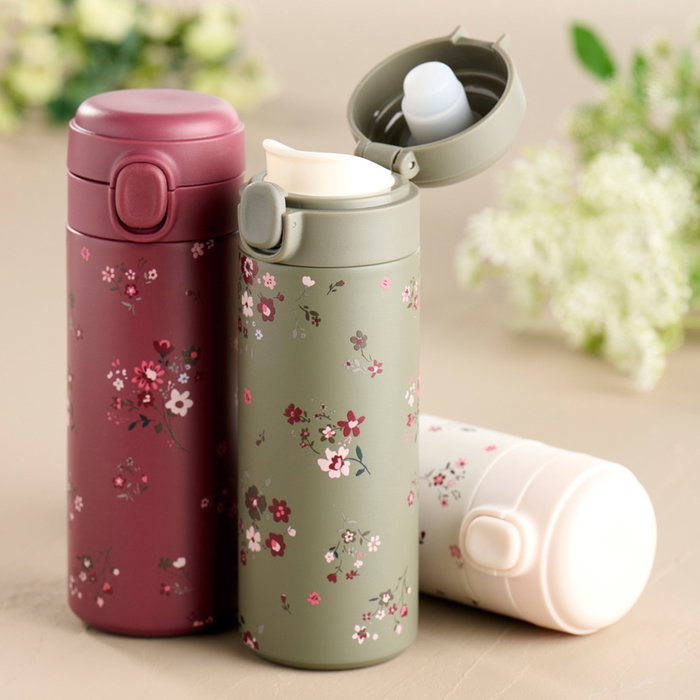 Day Termo Botella 350 ml con Decoración Floral Acero Plástico y Silicona Colores Surtidos