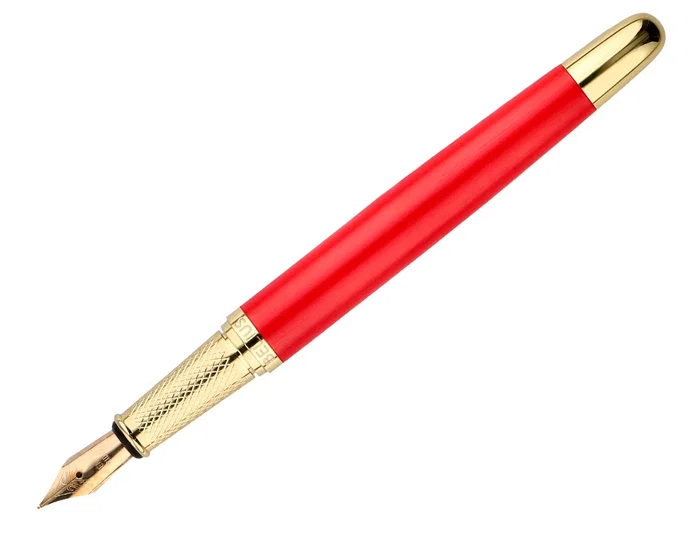 Belius Passion d'or Pluma y estuche de lujo en cuero rojo y dorado con tinta azul, aluminio texturizado Belius Passion d'or Pluma y estuche de lujo en cuero rojo y dorado con tinta azul, aluminio texturizado