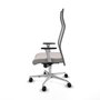 Sillón Albacete con mecanismo Sincro tapizada con Similpiel color Blanco y malla color Gris. Equipado con Base aluminio, Brazos 1D y Ruedas 65mm nailon