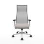 Sillón Albacete con mecanismo Sincro tapizada con Similpiel color Blanco y malla color Gris. Equipado con Base aluminio, Brazos 1D y Ruedas 65mm nailon