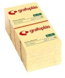 GRAFOPLAS Pack de 12 Blocs de Notas Adhesivas Amarillas 75x75mm