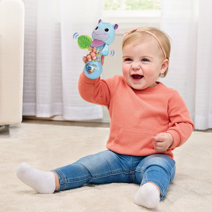 V-Tech Sonajero Bebé Hipopótamo Azul 80-577322 para Manos Pequeñas con Texturas y Elementos Estimulantes +3 Meses