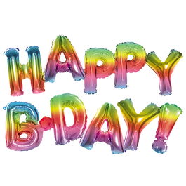 Party Time Globo Aluminio Happy Birthday con Cuerda Reutilizable para Decoración de Cumpleaños