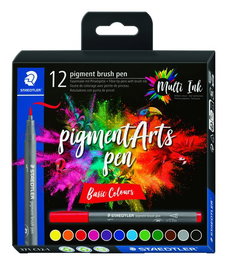 Rotulador Fibra Staedtler Pigment Arts Pen Punta Pincel Colores Basicos Estuche De 12