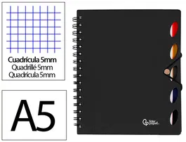 Liderpapel Cuaderno espiral A5 Micro Executive tapa plástico 100 hojas 80gr cuadro 5mm con gomilla negro