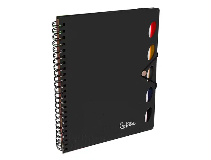 Liderpapel Cuaderno espiral A5 Micro Executive tapa plástico 100 hojas 80gr cuadro 5mm con gomilla negro