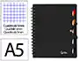 Liderpapel Cuaderno espiral A5 Micro Executive tapa plástico 100 hojas 80gr cuadro 5mm con gomilla negro