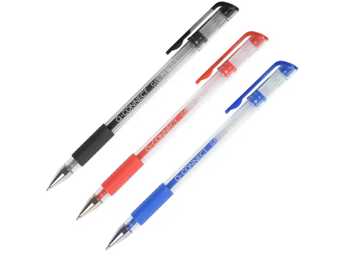 Q-connect Bolígrafo Tinta Gel Azul 0.7 mm con Sujeción de Caucho y Punta Fina