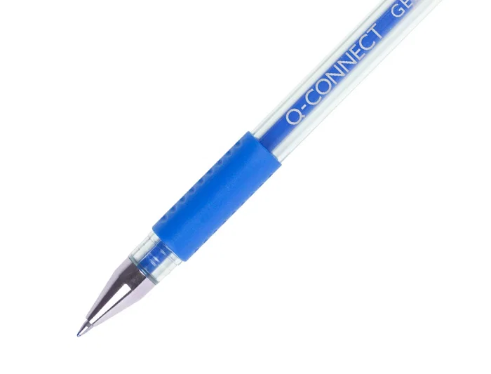 Q-connect Bolígrafo Tinta Gel Azul 0.7 mm con Sujeción de Caucho y Punta Fina