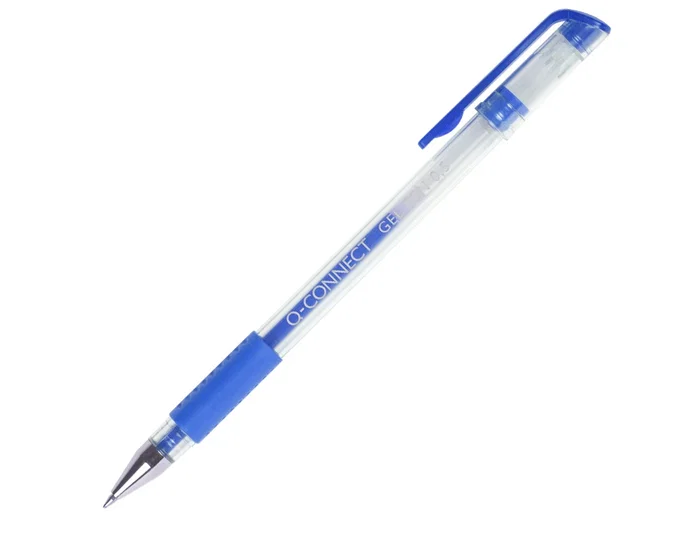 Q-connect Bolígrafo Tinta Gel Azul 0.7 mm con Sujeción de Caucho y Punta Fina