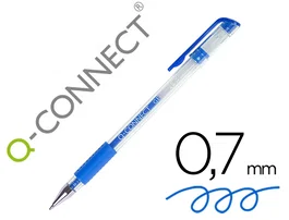 Q-connect Bolígrafo Tinta Gel Azul 0.7 mm con Sujeción de Caucho y Punta Fina
