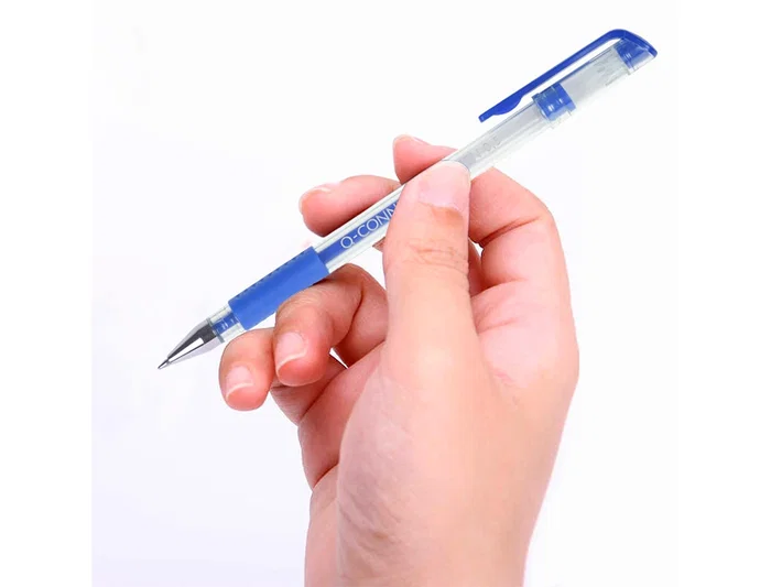 Q-connect Bolígrafo Tinta Gel Azul 0.7 mm con Sujeción de Caucho y Punta Fina